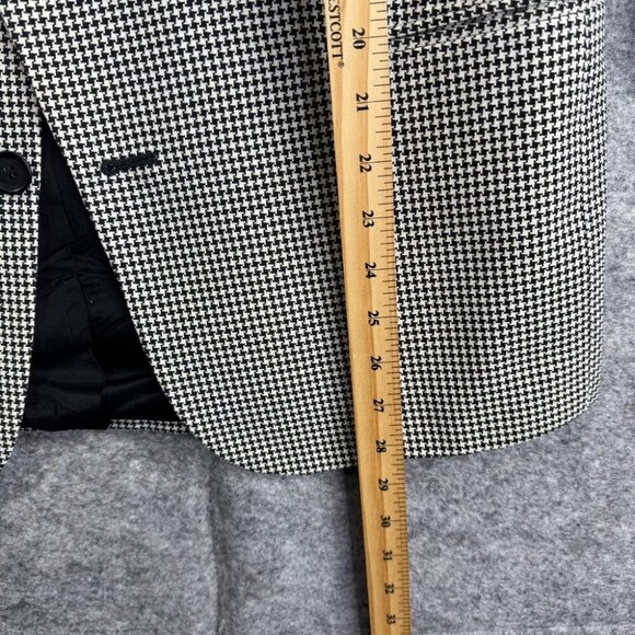 Vintage Black White Wool Houndstooth Checkered Academia Double Breasted Blazer - Picture 10 of 16